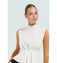 Rahat Kolsuz Bluz Yazlık Dokuma Polyester Karışımlı Trend Tasarım Seçkin Malzeme (Beyaz)