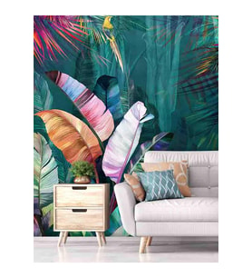 Dreamwall Tropik Renkli Yapraklar Desenli Sağlıklı Tekstil Duvar Kağıdı (Çok Renkli)
