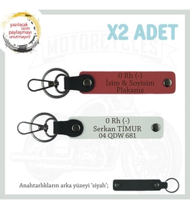 Hız Severlere Özel, İsim Plaka ve 0 Rh (-) Kan Grubu Yazılı x2 Anahtarlık Set, Nar Çiçeği-Beyaz-Syh (Çok Renkli)