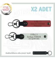 Hız Severlere Özel, İsim Plaka ve 0 Rh (-) Kan Grubu Yazılı x2 Anahtarlık Set, Nar Çiçeği-Beyaz-Syh (Çok Renkli)
