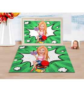 BK Gift Kişiye Özel Kadın Öğrenci Karikatürlü 1000 Parça Profesyonel Puzzle-1