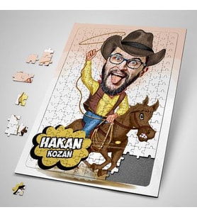 Erkeğe Hediye Kişiye Özel Kovboy Karikatürlü Puzzle