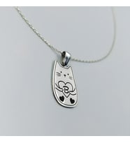 Sevimli Kedi Figürlü Harf Kolye 925K Gümüş