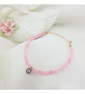 VAOOV 925 Ayar Gümüş Pembe Kuvars Taşlı Nazar Bileklik