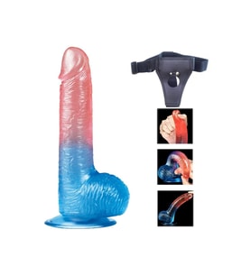 Çift Renkli Ultra Yumuşak 19 Cm Kemerli Jel Dildo