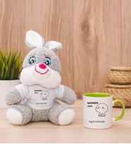 Kişiye Özel İncinmişsin Dedi Tasarım Esprili Peluş Tavşan ve Yeşil Kupa