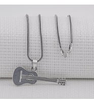 Gitar Tasarım Müzikol 925 Ayar Gümüş Erkek Kolye (Siyah)