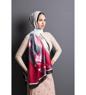 Çiçekli Desen Pavia Seri Şal Eşarp Askısı ile Birlikte 90X200 cm Bordo-90X200