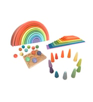Wood&Joy Waldorf 12’li Pastel Gökkuşağı + Düz Tabla + Ağaç + Toplar Seti