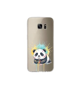 Samsung Galaxy S7 Edge ile Uyumlu Splash Panda Tasarımlı Şeffaf Silikon Kılıf