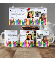 Kişiye Özel 3 Fotoğraflı ve Mesajlı Kupa Bardak Hediyesi, Öğretmenler için Hediye Yazılı Fotoğraflı Bardak, 330ml, Beyaz (Doğal Beyaz)