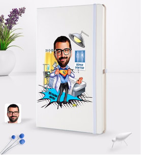 BK Gift Kişiye Özel Erkek Doktor Karikatürlü Beyaz Termo Deri Defter 16x24cm Model 1