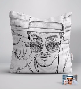 BK Gift Kişiye Özel Tam Boy Karakalem Erkek Karikatürlü Beyaz Yastık-1