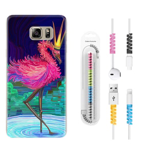 Samsung S7 Edge S20 Fe Plus Ultra S21 S22 Kılıf Kablo Koruma Spiral Silikon Queen Flamingo 1748