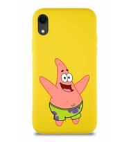 Apple iPhone XR Soft Premier Kapak Patrick Yıldız Tasarımlı Silikon Kılıf - Sarı (Şeffaf)