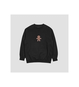 Unisex Siyah Yılbaşı Kurabiye Adam  Baskılı Oversize Kapşonsuz Sweatshirt (Siyah)