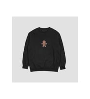 Unisex Siyah Yılbaşı Kurabiye Adam  Baskılı Oversize Kapşonsuz Sweatshirt (Siyah)