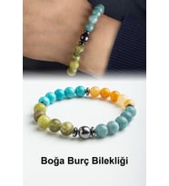 Boğa Burç Bilekliği Akik-Turkuaz-Akuamarin-Yeşim Doğal Taş 8mm Bileklik