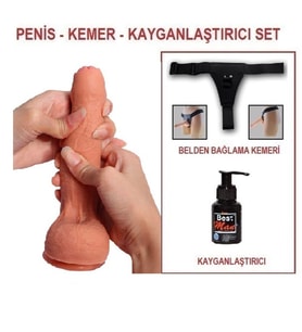 LilituShop 18 cm Belden Bağlamalı Çift Katmanlı Sünnetsiz Realistik Dildo Penis Set