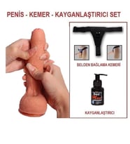 LilituShop 18 cm Belden Bağlamalı Çift Katmanlı Sünnetsiz Realistik Dildo Penis Set