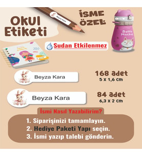 Okul Etiketi Kalem Defter Etiketi Sevimli Bebek Temalı Özel İsim Yazılabilen Etiket - 252Adet