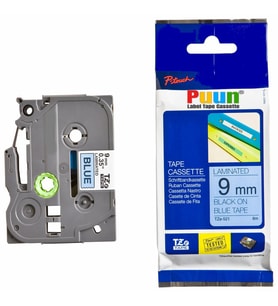 PUUN®Brother P-Touch TZE-521 9mm x 8m Mavi Üzerine Siyah Muadil Laminasyon Etiket Şeridi (Çok Renkli)