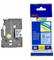 PUUN®Brother P-Touch TZE-521 9mm x 8m Mavi Üzerine Siyah Muadil Laminasyon Etiket Şeridi (Çok Renkli)