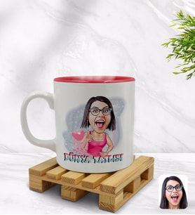 BK Gift Kişiye Özel Dünya Tatlısı Karikatürlü İçi Kırmızı Renkli Kupa Bardak Model 1