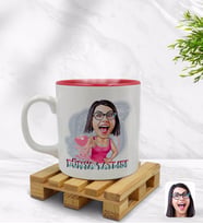BK Gift Kişiye Özel Dünya Tatlısı Karikatürlü İçi Kırmızı Renkli Kupa Bardak Model 1