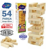 Çocuklar İçin Eğitici Denge Oyunu Ahşap Jenga Yıkılmaz Kule Yapımı Ahşap Oyuncak 54 Parça