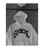 Üç İplik Kapşonlu Baskılı Oversize SweatShirt- Beyaz