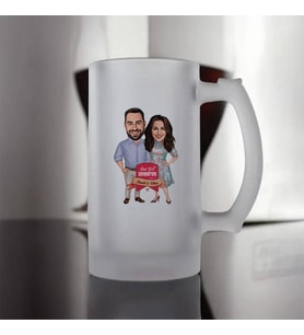 Kişiye Özel Aşkla Birbirine Bağlı Çiftler Karikatürlü Bira Bardağı