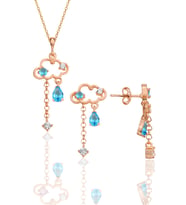 Gümüş rose akuamarin ve zirkon taşlı bulut kolye ve küpe ikili set SGTL12352ROSE