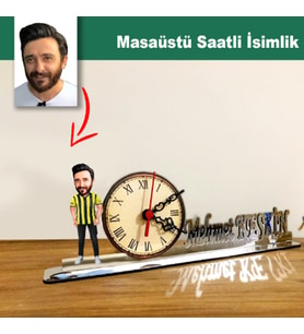Karikatür Erkek SARI  LACİVERT Taraftar Tasarımlı Masaüstü Saatli İsimlik MSİ54