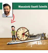 Karikatür Erkek SARI  LACİVERT Taraftar Tasarımlı Masaüstü Saatli İsimlik MSİ54