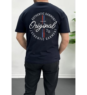 Erkek Oversize %100 Pamuk Original Sırt Baskılı T-shirt Lacivert Edw092