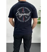 Erkek Oversize %100 Pamuk Original Sırt Baskılı T-shirt Lacivert Edw092