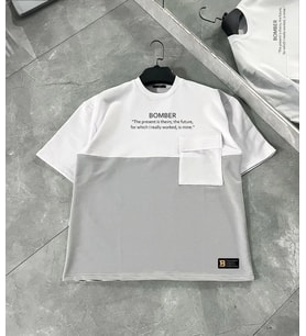 ERKEK Tişört Torba Cepli Parçalı Kısa Kol T-Shirt - Gri