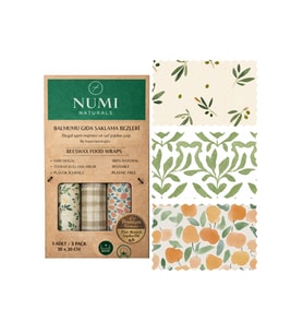 NUMI Naturals Balmumu Gıda Saklama Bezleri – Premium 3’lü Set (30×30 cm) - Olive & Citrus Serisi