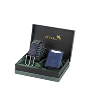 Polo Air Mıknatıslı Otomatik Mekanizmalı Cüzdan Örgü Esnek Kemer Erkek Kombin Set Lacivert Yeşil Renk M-07-L (Yeşil-Lacivert)