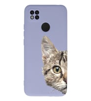 Xiaomi Redmi 9C Uyumlu Lansman Kılıf Catface Tasarımlı İçi Kadife Kapak-Lila (Şeffaf)