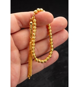 Sertifikalı 22K Altın Kaplama Minik Boy Gümüş Tespih 4.5x5mm 12 gr Küre Kesim (Sarı)