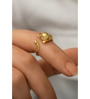 14 Ayar Altın Kaplama Papatya Silver Zirkon Taşlı Ayarlanabilir Kedi Yüzük