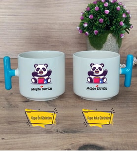 Sevimli Panda Kupa Bardak T Mavi Kulplu Arkadaşa Sevgiliye Hediye