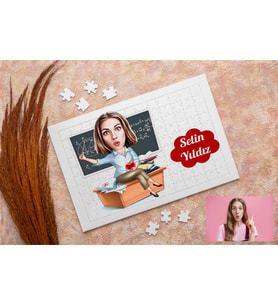 Karikatürlü Öğretmene Özel Kişiye Özel Puzzle