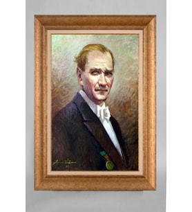 Çerçeveli Paspartulu Atatürk Tablo a440 (Gold)