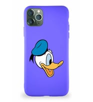 Apple iPhone 11 Pro Max Soft Premier Kapak Donald Duck-F Tasarımlı Silikon Kılıf - Mor (Şeffaf)