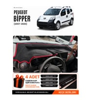 PEUGEOT BİPPER TAM KAPALI (2007-2020) Uyumlu Torpido Örtüsü Torpido Kılıfı - Siyah Kırmızı