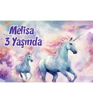Büyük Unicornlar Temalı Doğum Günü Afişi -4 50x70 cm