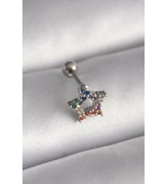 316L Çelik Gümüş Renk Renkli Zirkon Taşlı Yıldız Model Tragus Piercing